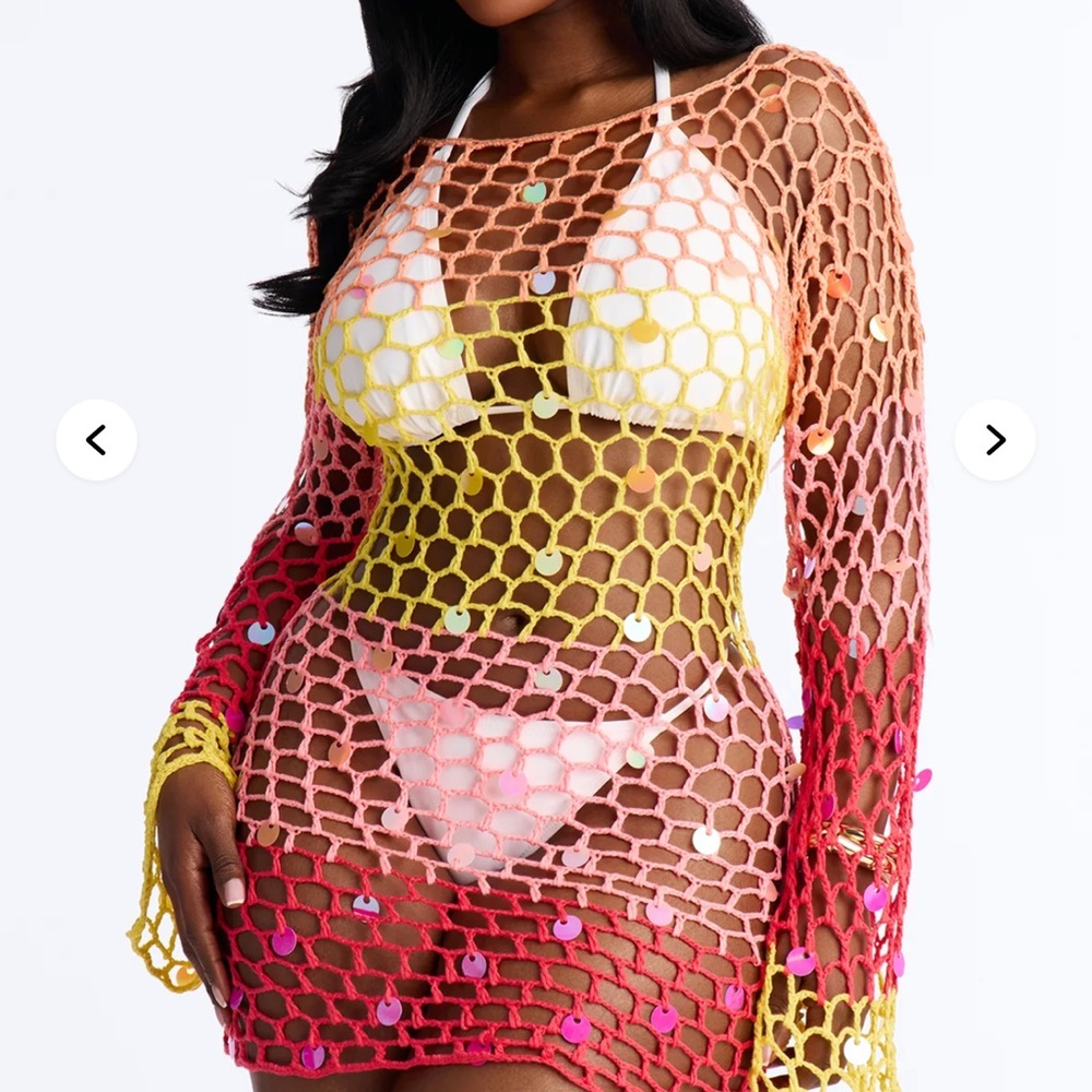 Fashion Nova Something New Long Sleeve Coverup - Pink/combo